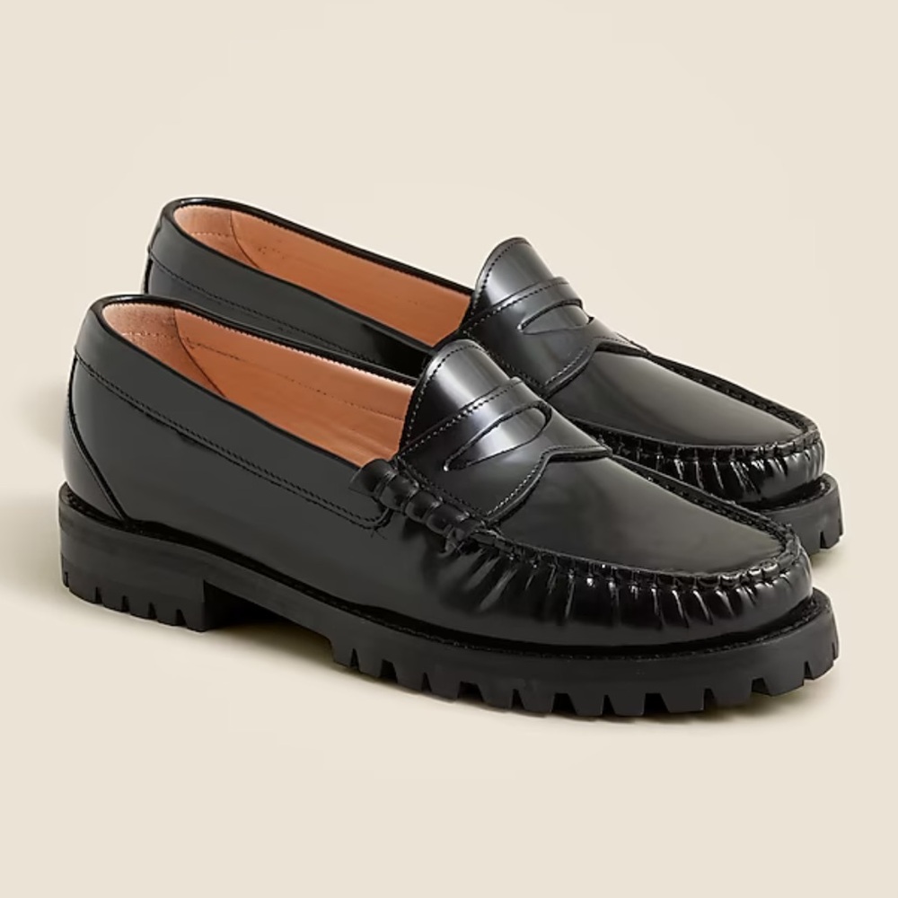 J Crew Winona lug sole penny loafers in spazzolato leather | size 8